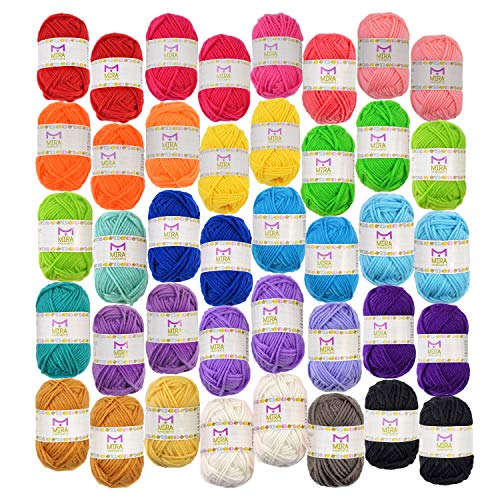 Book Cover Mira Handcrafts 40 Assorted Colors Acrylic Yarn Skeins with 7 E-Books - Perfect for Any Knitting and Crochet Mini Project