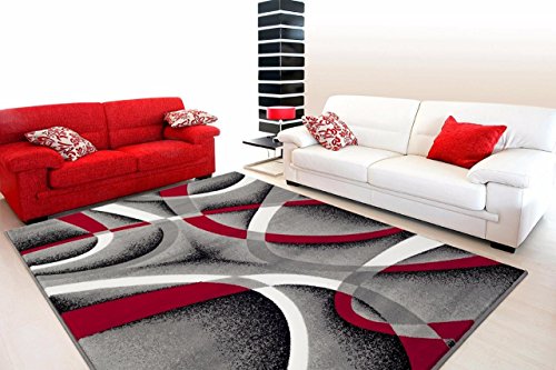 Book Cover 2305 Gray Black Red White Swirls 5'2 x7'2 Modern Abstract Area Rug Carpet by Persian-Rugs