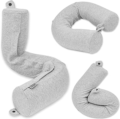 Book Cover Twist Memory Foam Travel Pillow for Neck, Chin, Lumbar and Leg Support - For Traveling on Airplane, Bus, Train or at Home - Best for Side, Stomach and Back Sleepers - Adjustable, Bendable Roll Pillow