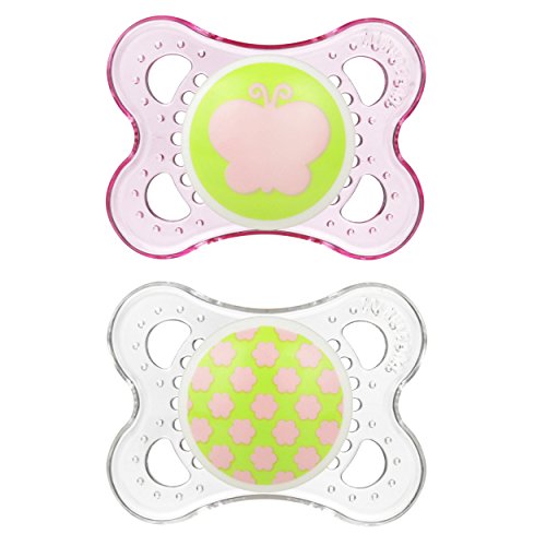 Book Cover MAM Pacifiers, Baby Pacifier 0-6 Months, Best Pacifier for Breastfed Babies, 'Clear' Design Collection, Girl, 2-Count