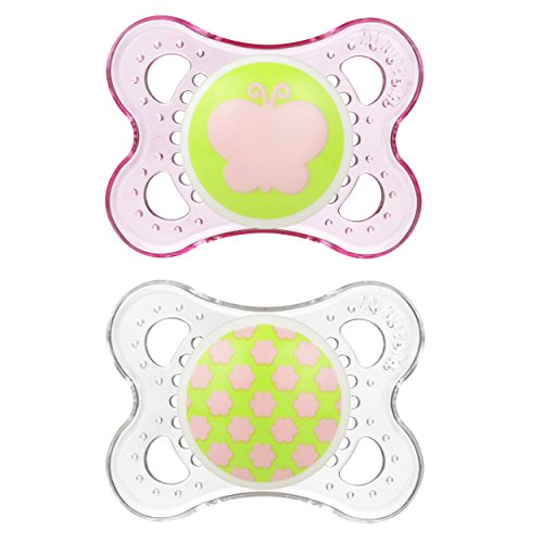 MAM Pacifiers, Baby Pacifier 0-6 Months, Best Pacifier for Breastfed Babies, 'Clear' Design Collection, Girl, 2-Count