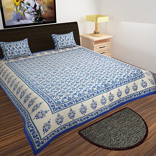 Book Cover Traditional Mafia Mughal Collection 100% Pure Cotton Printed Double Bedsheet with 2 Pillow Covers, King, Blue