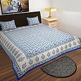 Traditional Mafia Mughal Collection 100% Pure Cotton Printed Double Bedsheet with 2 Pillow Covers, King, Blue
