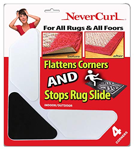 Grips The Rug with Nevercurl Includes 4"V" Shape Corners with EVA Foam Tip for Easy Rug Lifting - Patented - Instantly Flattens Rug Corners and Stops Rug Slipping - Gripper uses Renewable Sticky Gel