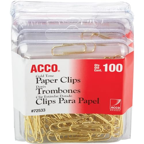 ACCO Gold Tone Clips, Smooth Finish, 2 Size, 100/Box, 4-Pack (400 Clips Total) (72554)