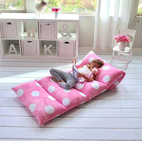 Butterfly Craze Pillow Bed Floor Lounger Cover - Perfect for Pillow Recliners & Kid Beds for Reading Playing Games or at a Sleepover or Slumber Party - Light Pink Polka Dot, Queen