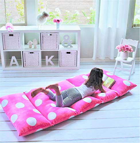 Book Cover Butterfly Craze Pillow Bed Floor Lounger Cover - Perfect for Pillow Recliners & Kid Beds for Reading Playing Games or at a Sleepover or Slumber Party - Hot Pink Polka Dot, Queen