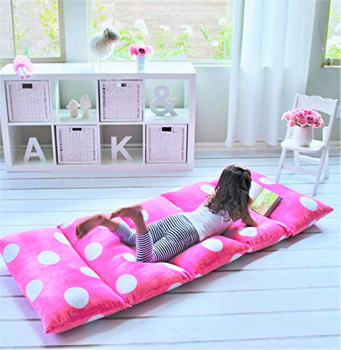 Butterfly Craze Pillow Bed Floor Lounger Cover - Perfect for Pillow Recliners & Kid Beds for Reading Playing Games or at a Sleepover or Slumber Party - Hot Pink Polka Dot, Queen