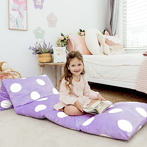 Book Cover Butterfly Craze Floor Pillow Case, Mattress Bed Lounger Cover, Polka Purple, Queen, Cozy Seating Solution for Kids & Adults, Recliner Cushion, for Reading, TV Time, Sleepovers, & Toddler Nap Mat