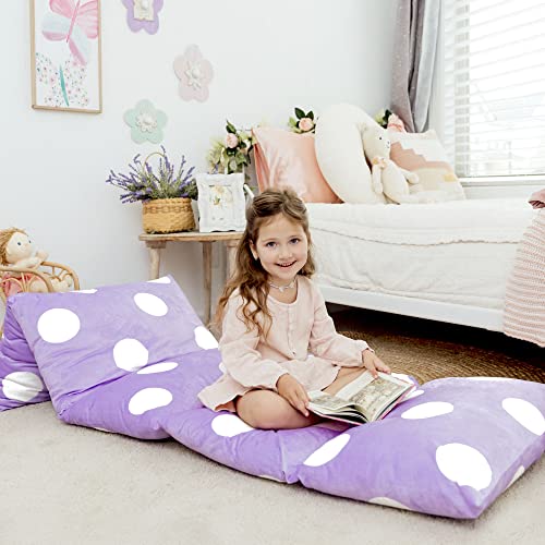 Butterfly Craze Floor Pillow Case, Mattress Bed Lounger Cover, Polka Purple, Queen, Cozy Seating Solution for Kids & Adults, Recliner Cushion, for Reading, TV Time, Sleepovers, & Toddler Nap Mat