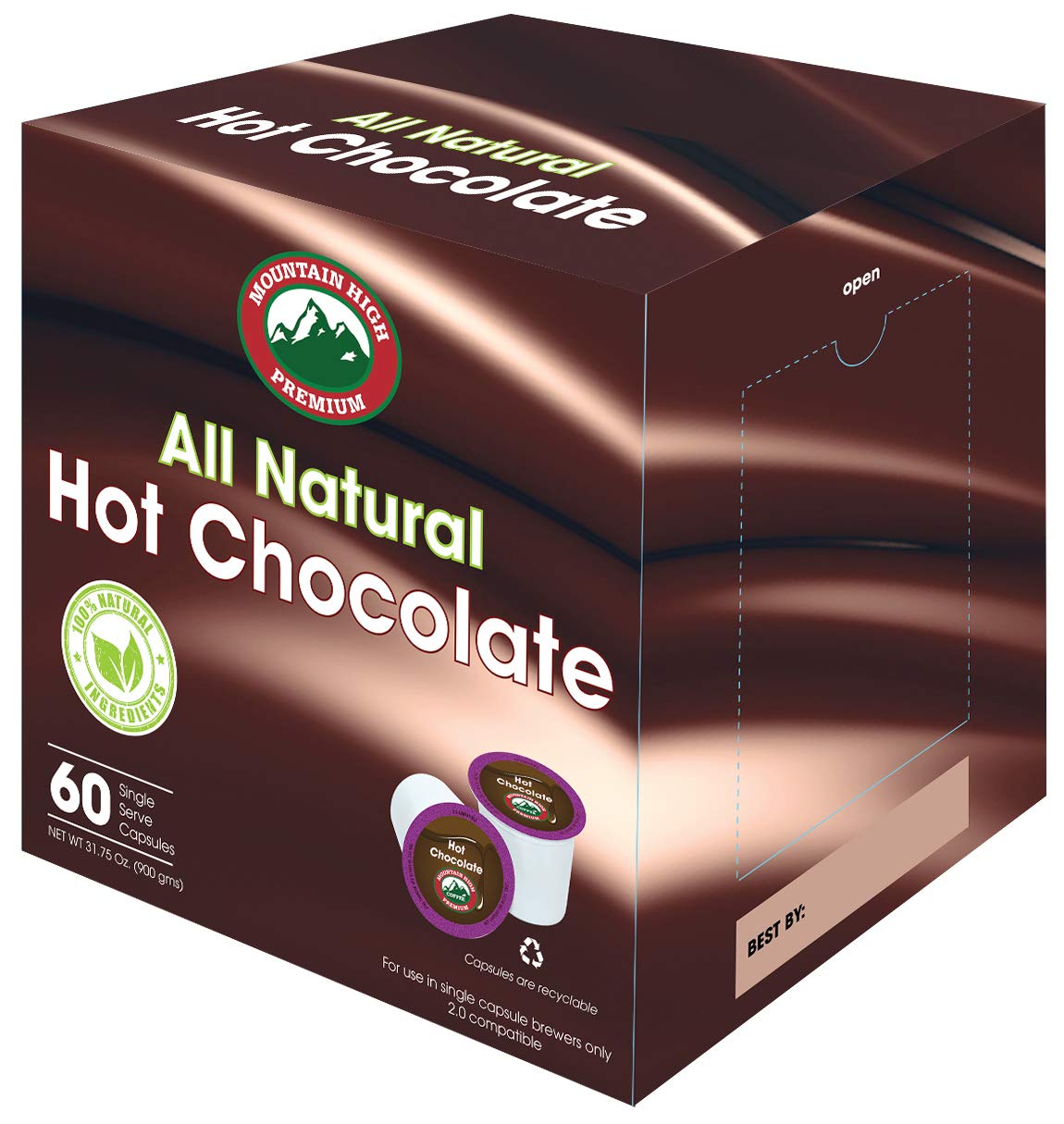Book Cover Mountain High All Natural Hot Chocolate - 2.0 Compatible Single Serve Cups (Milk Chocolate, 60) Milk Chocolate 60 Count (Pack of 1)