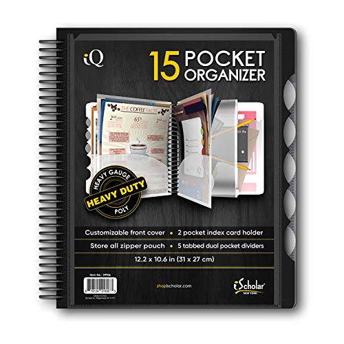 "IQ iScholar 15 Pocket Organizer, 12.2 x 11", Tabbed Dividers, Color Will Vary (39906)", Assorted