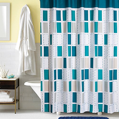 Ufaitheart Modern Checkered Fabric Shower Curtain Liner, Shower Stall Shower Curtain 36" x 78" Bathroom Curtains, Multi Color-Turquoise, White, Gray, Beige