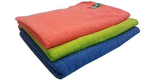 CatchTheWave Floor Washing & Drying Micrifiber (2 + 1 Bonus) Extra Large Dish Cloths Squeegee Rag Mop Cleaning Hosehold Window Home Office Car STREAK FREE, LINT FREE, HIGH ABSORBENT, High Performance