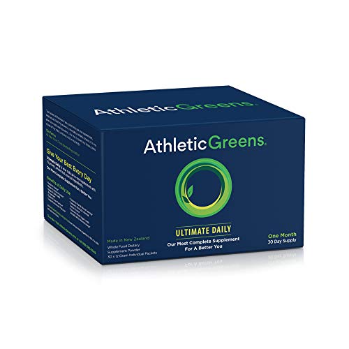 Book Cover Athletic Greens Ultimate Daily, Whole Food Sourced All in One Greens Supplement, Superfood Powder, Gluten Free, Vegan and Keto Friendly,Travel Packs (Travel Packs, 30 Count)