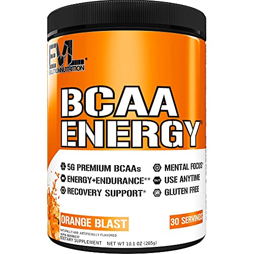 Book Cover EVL BCAAs Amino Acids Powder - Rehydrating BCAA Powder Post Workout Recovery Drink with Natural Caffeine - BCAA Energy Pre Workout Powder for Muscle Recovery Lean Growth and Endurance - Orange Blast