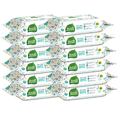 Book Cover Seventh Generation Baby Wipes, Free & Clear with Flip Top Dispenser, White, unscented, 768 Count