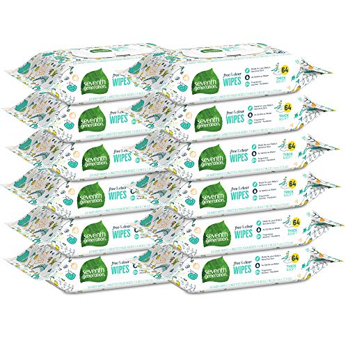 Seventh Generation Baby Wipes, Free & Clear with Flip Top Dispenser, White, unscented, 768 Count