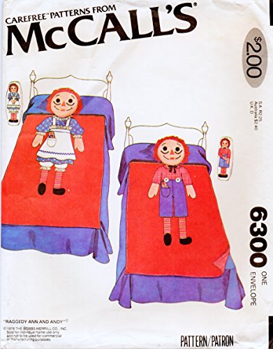 McCall's 6300 Vintage Raggedy Ann and Andy Twin Size Quilt Sewing Pattern with Transfer