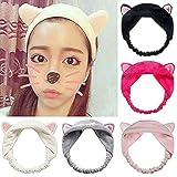 Adecco LLC 5 Pack Cat Ear HairBand, Washing Face Shower Headbands, Makeup Hairbands, Beauty Lovely Spa Headbands For Women Girls Running Sport (Cat Ear)