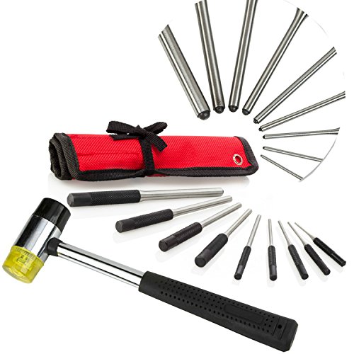 Best Roll Pin Punch Set & Mallet for Manly Men, 9 pc Comfort Grip Tools With Bonus Storage Case, Great for Gunsmiths, Jewelry and Watch Repair & Handyman, 1 Hand Pin Remover Tool Kit!