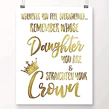 Book Cover Room Decor for Teen Girls | Whenever You Feel Overwhelmed, Remember Whose Daughter You Are and Straighten Your Crown | Things for Teen Girls | 8x10 UNFRAMED Gold Foil Art Print