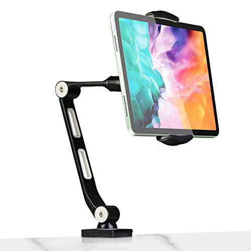 Book Cover Suptek Aluminum Alloy Cell Phone Desk Mount Stand 360Â° Tablet Stand and Holders Adjustable for iPad, iPhone, Samsung, Asus and More 4.7-11 inch Devices, Good for Bed, Kitchen, Office (YF208B)