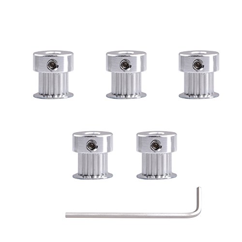 Qunqi 5pack Aluminum GT2 Timing Belt Pulley 16 Teeth Bore 5mm Width 6mm and Wrench for RepRap 3D Printer Prusa i3 + Allen Key