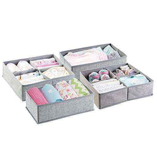 Book Cover mDesign Fabric Baby Nursery Closet Organizer for Clothes, Towels, Socks, Shoes - Set of 4, Large, 10 Sections, Gray