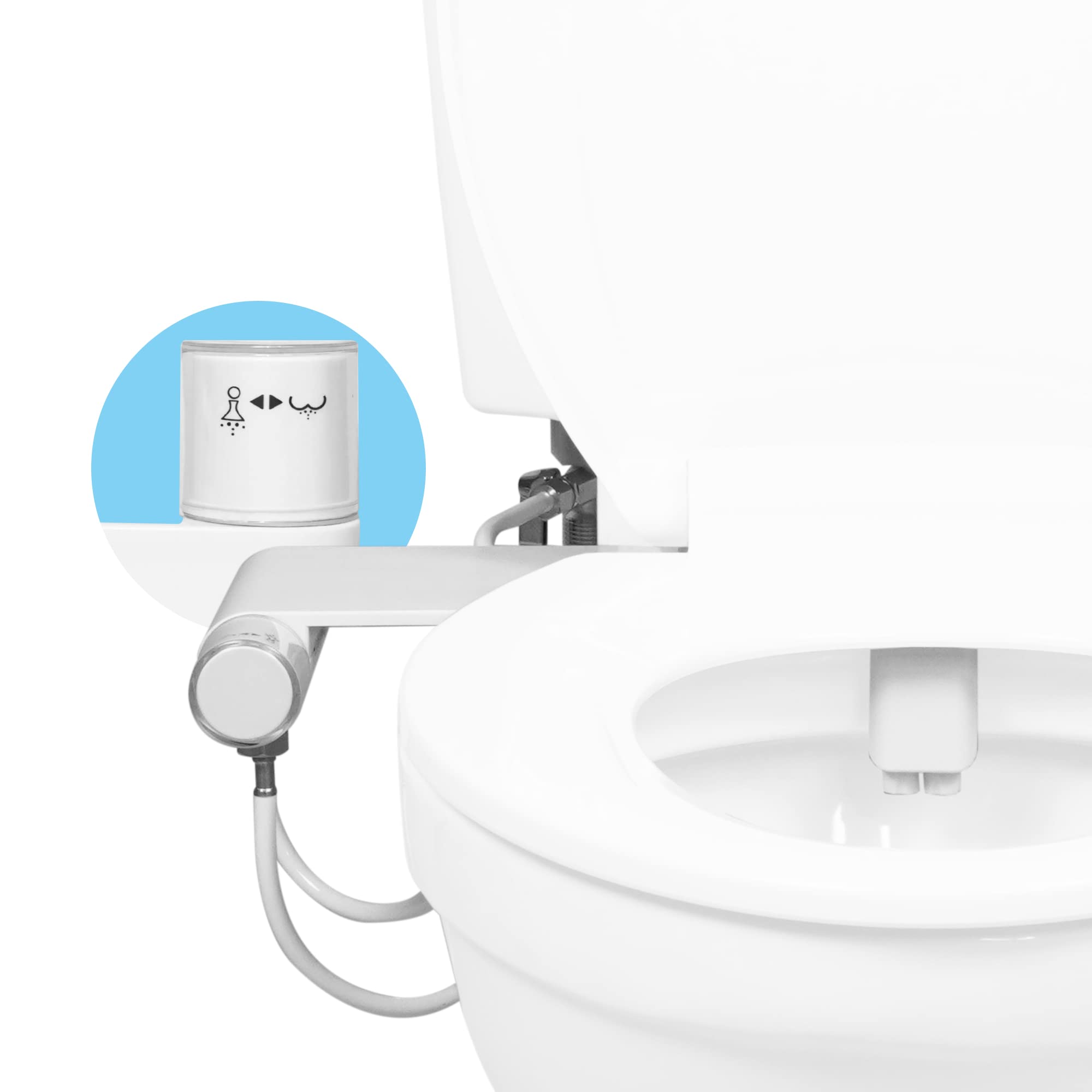 GenieBidet Rear & Feminine Ultra Thin Bidet Attachment for Toilet with Self Cleaning Dual Nozzles - No Wiring Needed - Easy 15 Minute Install. Hybrid Brass 3-way T with ON/OFF [Travel Bidet Included]