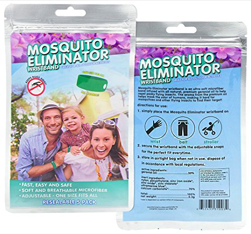 Mosquito Repellent Wristband - Mosquito Eliminator - 5 Pack - Non-Toxic Insect Repellent - Ultra Soft Microfiber - One Size Fits All - All Natural Geraniol Repellent Oil - Lasts Up To 120 Hours
