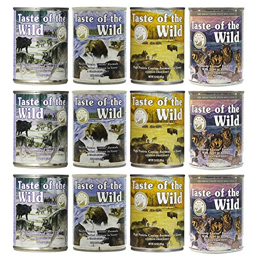 Taste of the Wild Grain-Free Canned Dog Food Variety Pack - Wetlands, Pacific Stream, High Prairie, and Sierra Mountain Pack of 12, 13.2 ounce cans by Taste of the Wild
