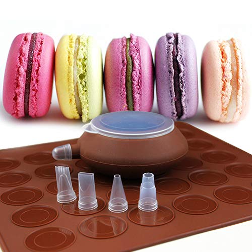 Macaron Baking Set, SOEKAVIA 48-Capacity Macaron Silicone Mat Mold Non-Stick Kit and Decorating Piping Pot with 4pcs Nozzles