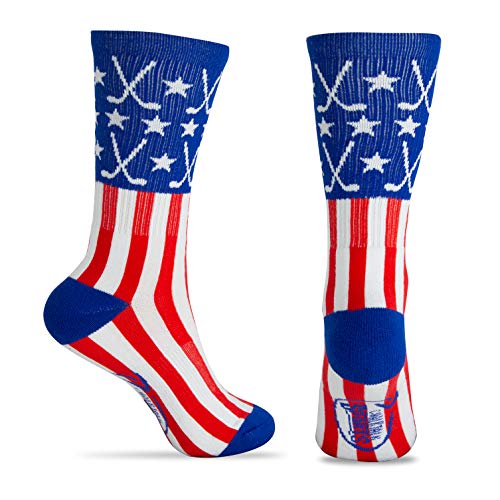 ChalkTalkSPORTS Hockey Half Cushioned Crew Socks | Patriotic | Red/White/Blue