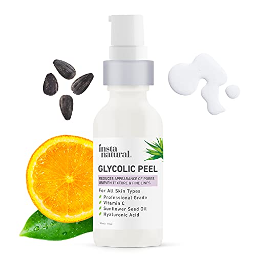 Glycolic Acid Facial Peel - With Vitamin C, Hyaluronic Acid - Best Treatment to Exfoliate Deep, Minimize Pores, Reduce Breakouts, and Appearance of Aging & Scars - InstaNatural - 1 oz