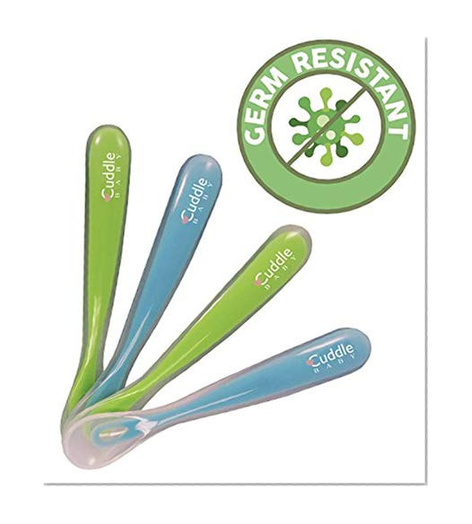 Book Cover Cuddle Baby® Gum-Friendly First Stage Soft Tip Silicone Feeding Spoons for Babies - Great Infant Gift Set (Pack of 4) Blue & Green - BPA, Lead, Phthalate and Plastic Free