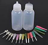 Multi Purpose DIY Precision Applicator Super Assortment Set with Two 1 Oz Bottles and 16 Tips for Henna Art & Crafts