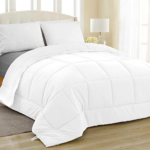 Equinox Comforter King - Duvet Insert - Quilted Down Alternative Comforter - Thick Comforter with Corner Tabs - Box Stitched 100% Microfiber Comforter (King, White)