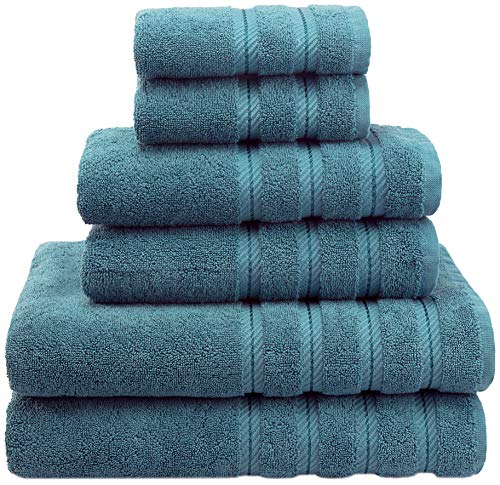 Soft & Absorbent Luxury Turkish Towel Set - Premium Genuine Cotton Hotel & Spa Quality Fluffy 2 Washcloths 2 Hand Towels & 2 Bath Towels by American Soft Linen (6-Piece Towel Set â€“ Colonial Blue)