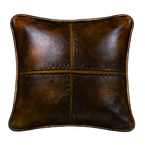 Book Cover Paseo Road by HiEnd Accents | Brighton Western Decorative Throw Pillow, 18x18 inch, Rustic Cabin Lodge Decorative Pillow, Brown Faux Leather Stitched Pillow for Bed, Couch, Sofa
