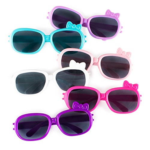 Plastic Color Assorted Round Style Girl Bow Children Sunglasses Shades Eye Wear for Party Prop Favors, Decorations, Toy Gifts (12 Pairs)