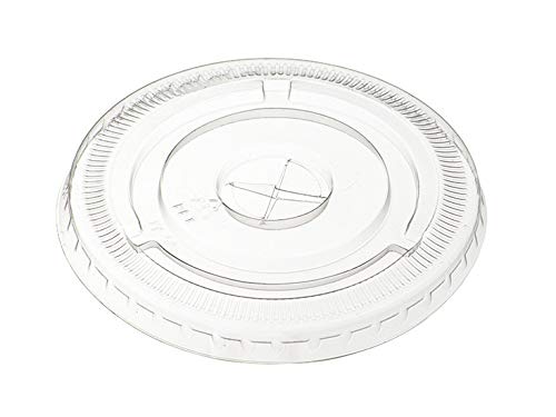 [100 Pack] Crystal Clear PET Plastic Lids With Straw Slot for 12, 16, 20 & 24 oz. Milkshake Cups (Flat Lids)