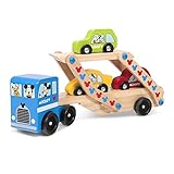 Melissa & Doug Mickey Mouse Car Carrier Truck and Cars Wooden Toy Set with 1 Truck and 3 Cars