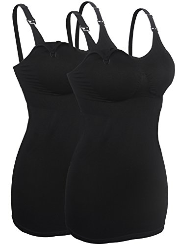 iloveSIA 2Pack Seamless Nursing Cami Tank Top with Build-in Maternity Bra