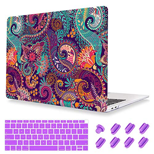 For Macbook Air 13.3" case, Print Crystal Hard Shell Cover case with Purple Keyboard and Dust plug For Macbook Air 13 Inch [ Models:A1466/A1369],Paisley