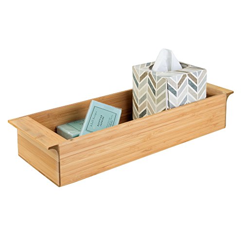 iDesign 86362 Formbu Wood Tank Top Storage Handles, Wooden Organizer for Tissues, Candles, Soap, Hand Towels, Toilet Paper, 16.15" x 6" x 3", Deep Tray