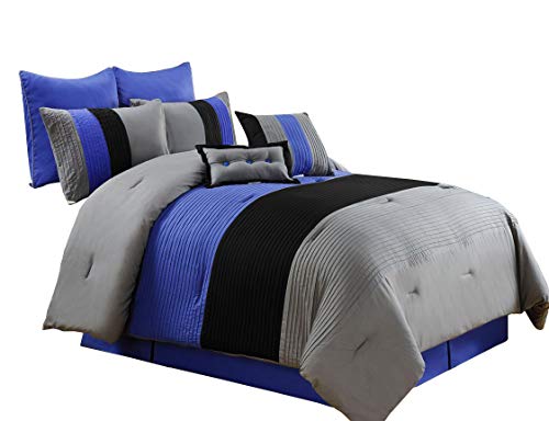 Book Cover Chezmoi Collection 6 Pieces Striped Comforter Set (Twin, Gray/Black/Blue)