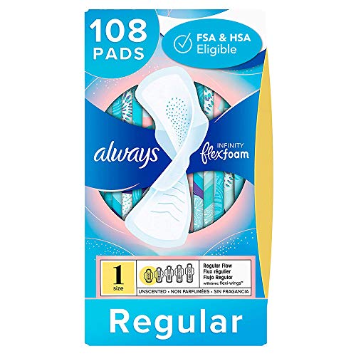Book Cover Always Infinity Feminine Pads for Women, Size 1, 108 Count, Regular Absorbency, with Wings, Unscented (36 Count, Pack of 3-108 Count Total)