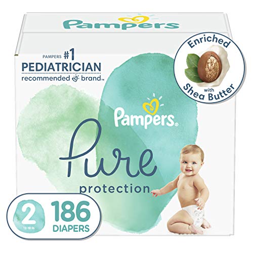 Diapers Size 2, 186 Count - Pampers Pure Protection Disposable Baby Diapers, Hypoallergenic and Unscented Protection, ONE MONTH SUPPLY (Packaging & Prints May Vary)