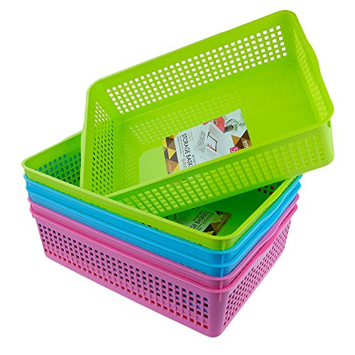 Anbers Plastic Rectangle Storage Baskets, Desktop Organizing Tray Baskets, Set of 6